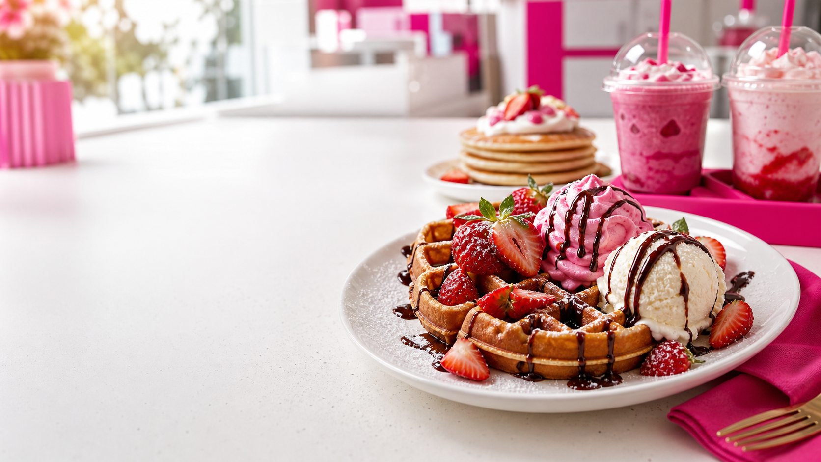 Özel tarifli çilekli waffle