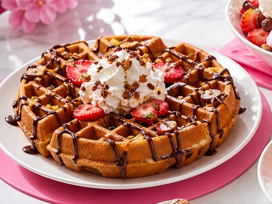 Çilekli ve çikolatalı waffle